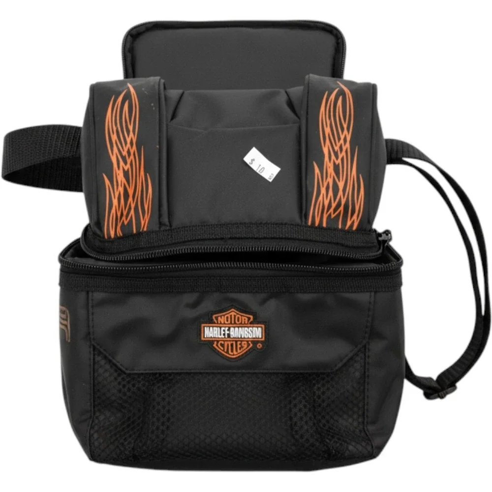 Harley Davidson Insulated Lunch Bag Cooler Black Orange Flames Dual Compartment